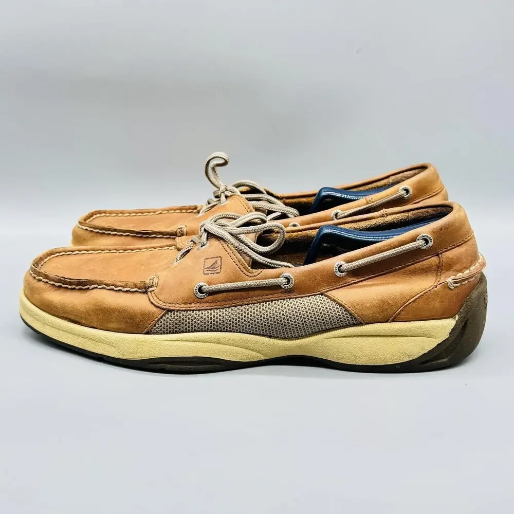 Sperry Shoes Mens 13 Tan Leather Top Sider Billfish Boat Deck Casual Comfort